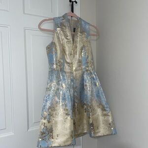 Vince Camuto Gold and Blue Midi Dress